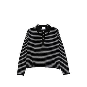 Beyou Women Cashmere Striped Polo Shirt